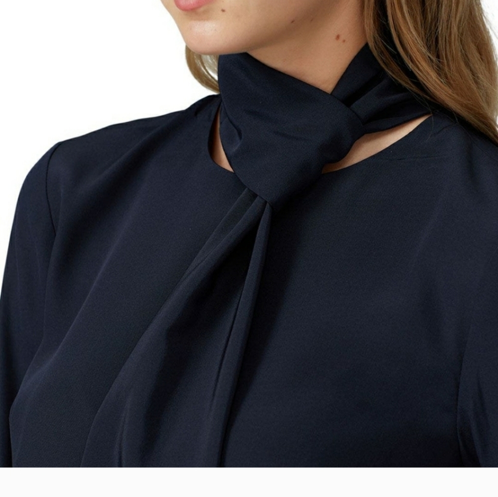 Tibi Navy Silk Tie Neck Dress Sz 10 - Picture 2 of 6